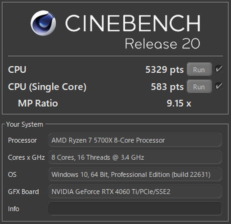 GALLERIA XA7R-R46TのCINEBENCH R20のベンチマーク結果