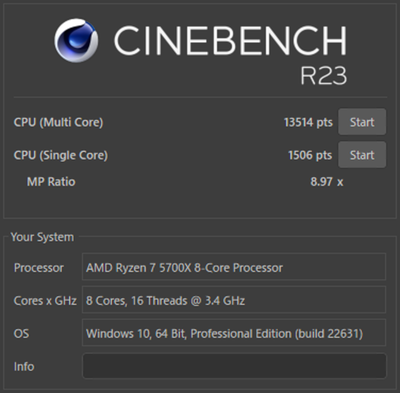 GALLERIA XA7R-R46TのCINEBENCH R23のベンチマーク結果