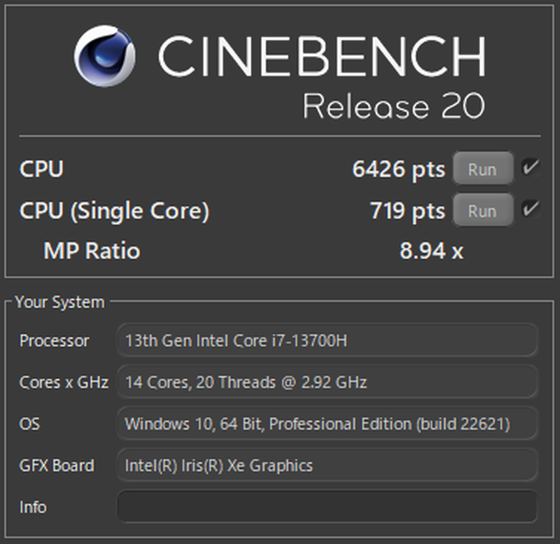 GALLERIA XL7C-R45-5のCINEBENCH R20のベンチマーク結果