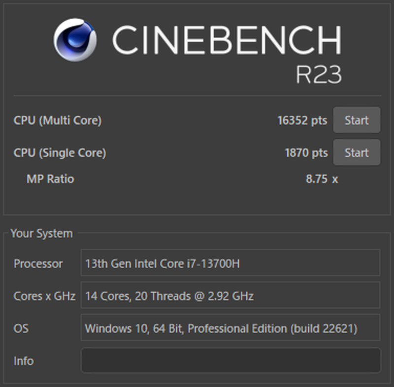 GALLERIA XL7C-R45-5のCINEBENCH R23のベンチマーク結果