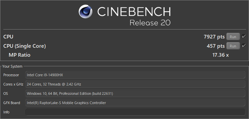 GALLERIA ZL9C-R47-C7のCINEBENCH R20のベンチマーク結果