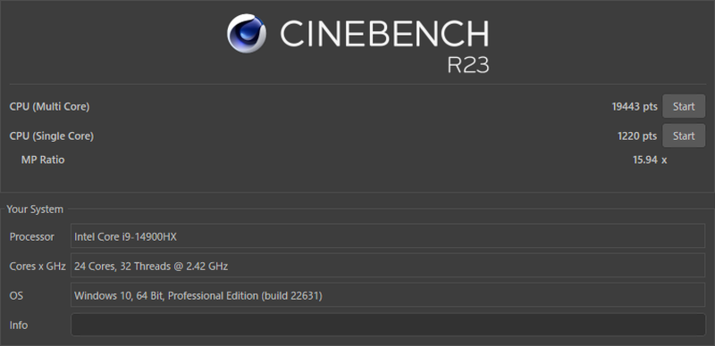 GALLERIA ZL9C-R47-C7のCINEBENCH R23のベンチマーク結果