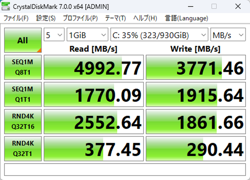 GALLERIA ZL9C-R47-C7のCrystalDiskMarkのベンチマーク結果