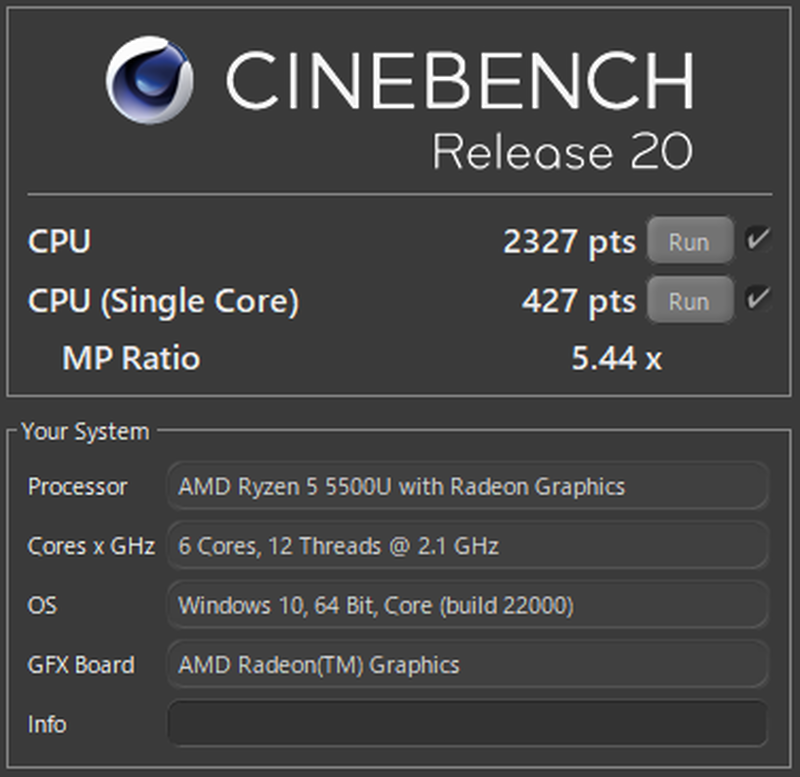 ThinkPad E14 Gen 3 AMDのCINEBENCH R20のベンチマーク結果